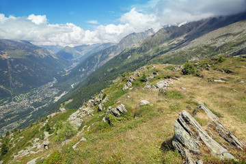 Fototapeta na wymiar The top view of Chamonix valley, French Alps