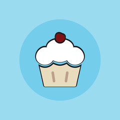 Cherry cupcake, vector sign illustration icon.
