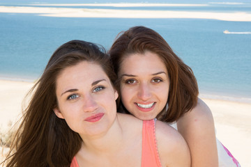 Happy summer vacation - summer woman portrait at  beach having fun