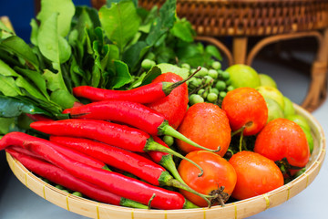 Kind of Thai vegetables set in Thai kitchen style.