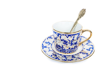 Classic luxury porcelain cup set isolated on white background