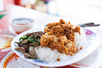liver Basil Fried Rice and fried chicken Thailand food