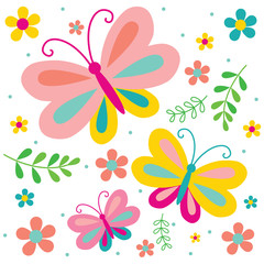 Plakaty  Wiosenne tło wzór motyla i kwiatów