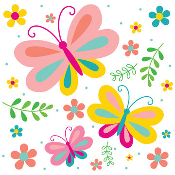 Spring butterfly and flowers pattern backgrounds