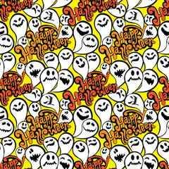 Seamless pattern with funny ghost. Happy Halloween background.