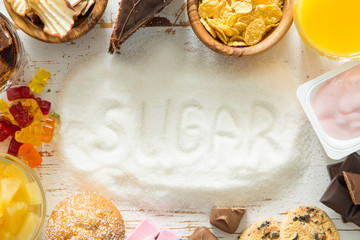 Selection of food high in sugar