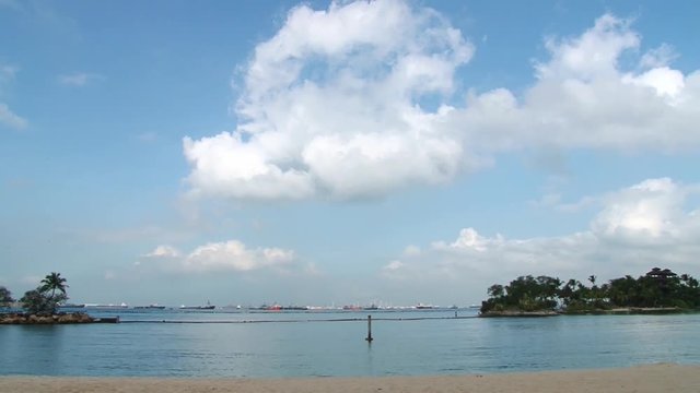 View to the sandy Palawan beach at Sentosa island, Singapore. 