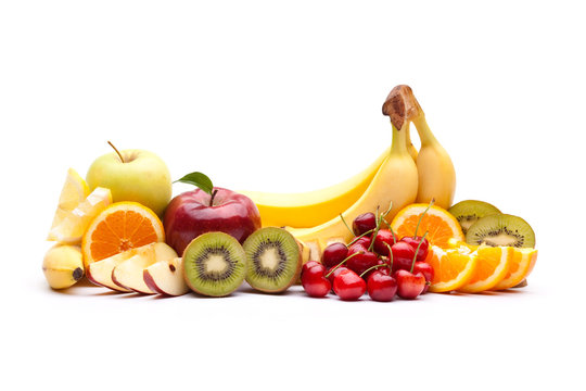 Fototapeta colorful ripe fruit composition isolated on white