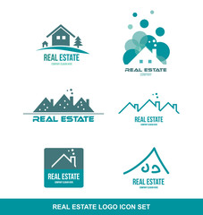 Green real estate logo icon set