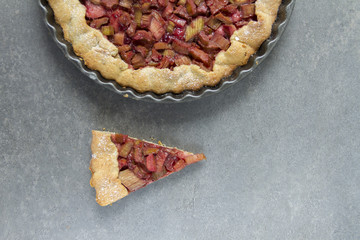 Rhubarb pie, cake, isolated. Gray background. 