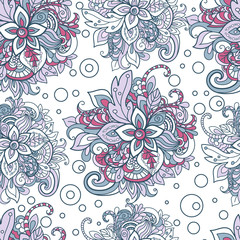 Vector seamless pattern in boho style. Henna mehndi design background. Ethnic, Indian, Islamic, Asian, Arabic, persian texture.