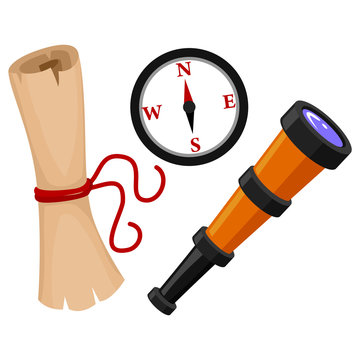 Vector Illustration of Compass Map Telescope