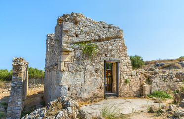 Ruined house in ancient Aptera at summer sunny day.District of Chania.Crete island. Greece.Europe.