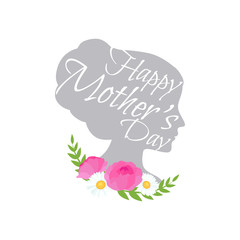Vector illustraion greeting cart Happy Mothers Day lettering woman