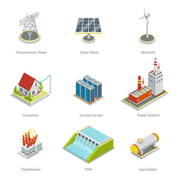 Smart grid elements. Power items vector set