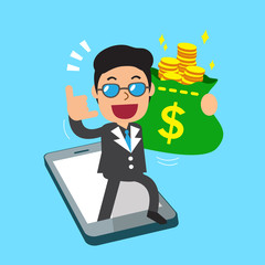 Cartoon a businessman and smartphone