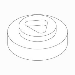 Rounded play button icon, isometric 3d style