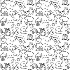 Baby animals icons seamless pattern monochrome 