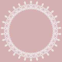 Oriental vector round frame with arabesques and floral elements. Floral fine border. Greeting card with place for text