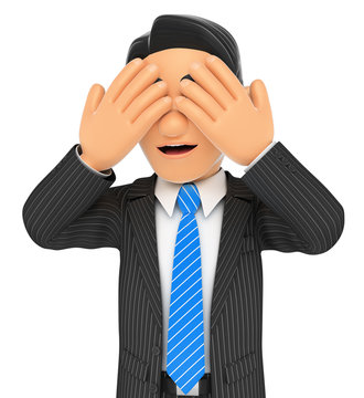 3D Businessman covering his eyes