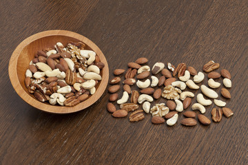 wooden bowls with mixed nuts