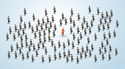 Red Businessman Human Resource Recruitment Candidate, Business People Crowd Hire Concept 3d Isometric