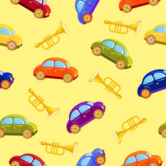 Toy car. Kids cars of all colors of the rainbow. Seamless vector pattern.