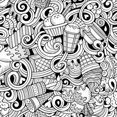 Cartoon hand-drawn ice cream doodles seamless pattern