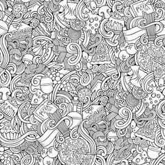 Cartoon doodles of italian cuisine seamless pattern