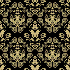 Oriental vector classic pattern. Seamless abstract patternwith repeating elements. Black and golden pattern. Asian pattern. Damask golden pattern