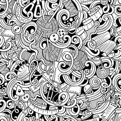 Cartoon handmade and sewing doodles seamless pattern