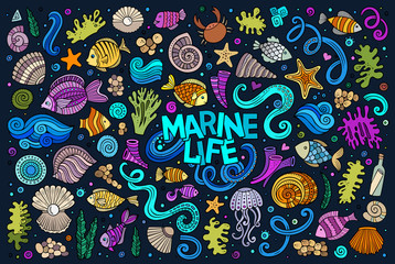 Naklejka premium Colorful set of marine life objects