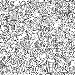 Cartoon hand-drawn ice cream doodles seamless pattern