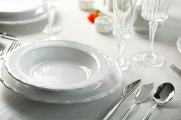 Served table in restaurant, closeup