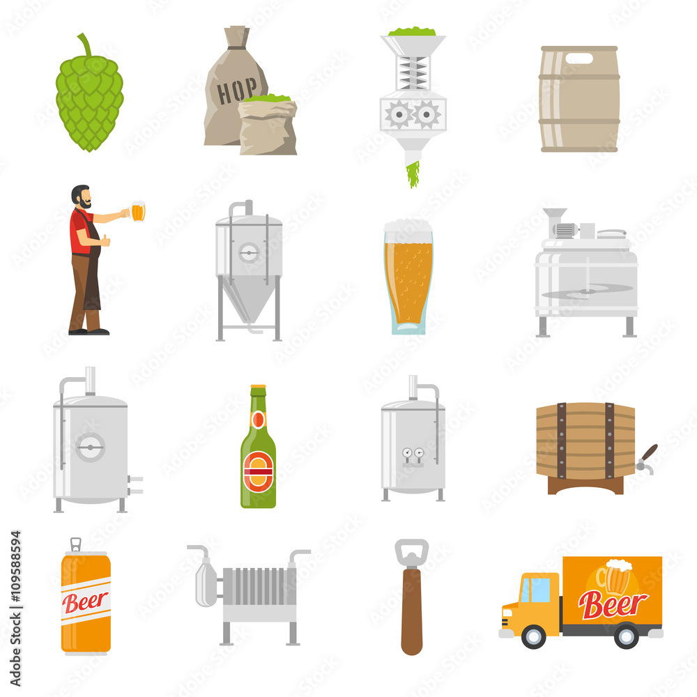 Poster brewery icons set