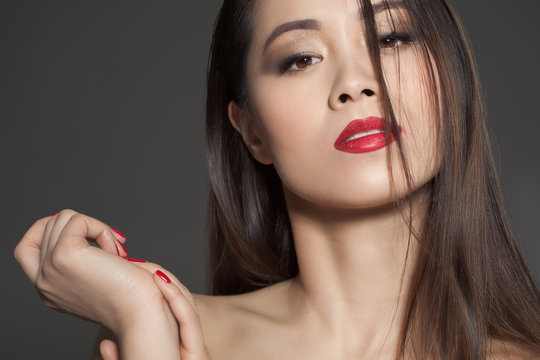 Asian Model With Red Lipstick