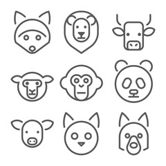Animal icons, thin line style, flat design