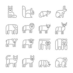 Animal icons, thin line style, flat design