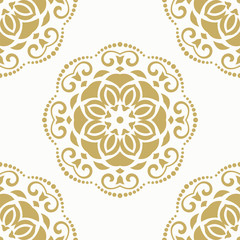 Floral vector pattern. Seamless abstract classic pattern with flowers. Golden and white pattern