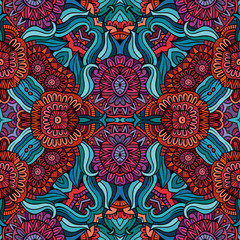 Abstract vector decorative ethnic floral seamless pattern