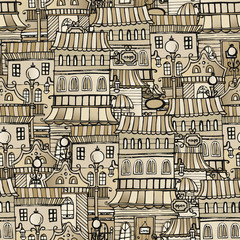 vintage houses seamless pattern