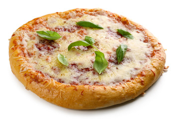 Delicious tasty pizza with vegetables, isolated on white