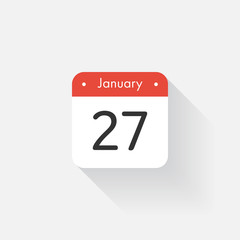 Calendar Icon with long shadow. Flat style. Date,day and month. Reminder. Vector illustration. Organizer application, app symbol. Ui. User interface sign. January.27