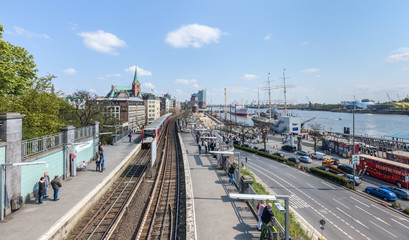 Hamburg Landungsbruecken with Elbphilharmonie HDR