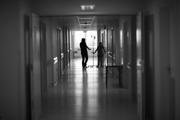 The long corridor in hospital, monochrome