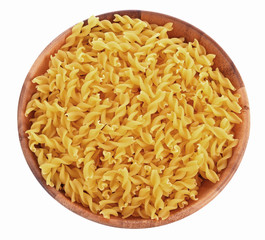 Spiral Pasta in bowl on white background