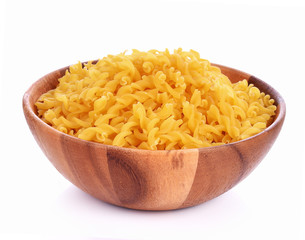 Spiral Pasta in bowl on white background