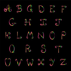 Vector Illustration. Iridescent Alphabet on Black Background