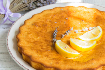 Homemade lemon pie with lavender