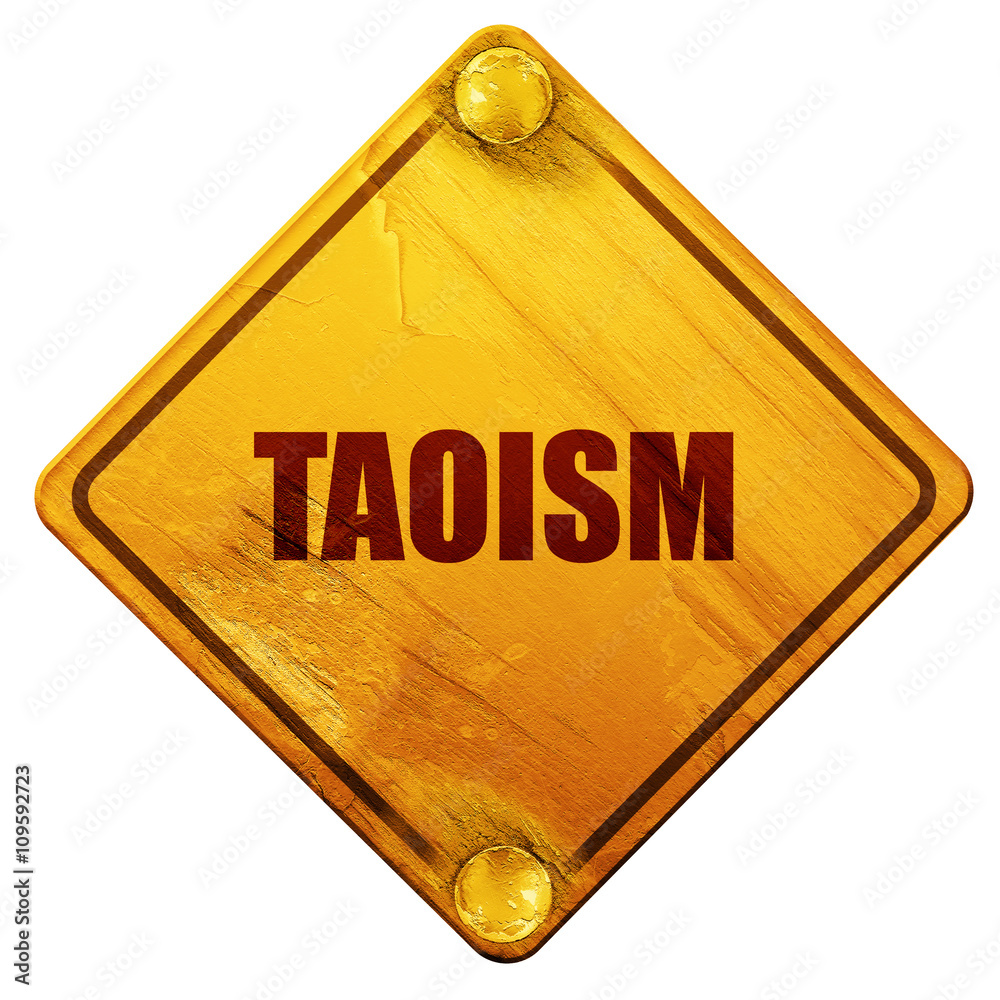 Sticker taoism, 3D rendering, isolated grunge yellow road sign